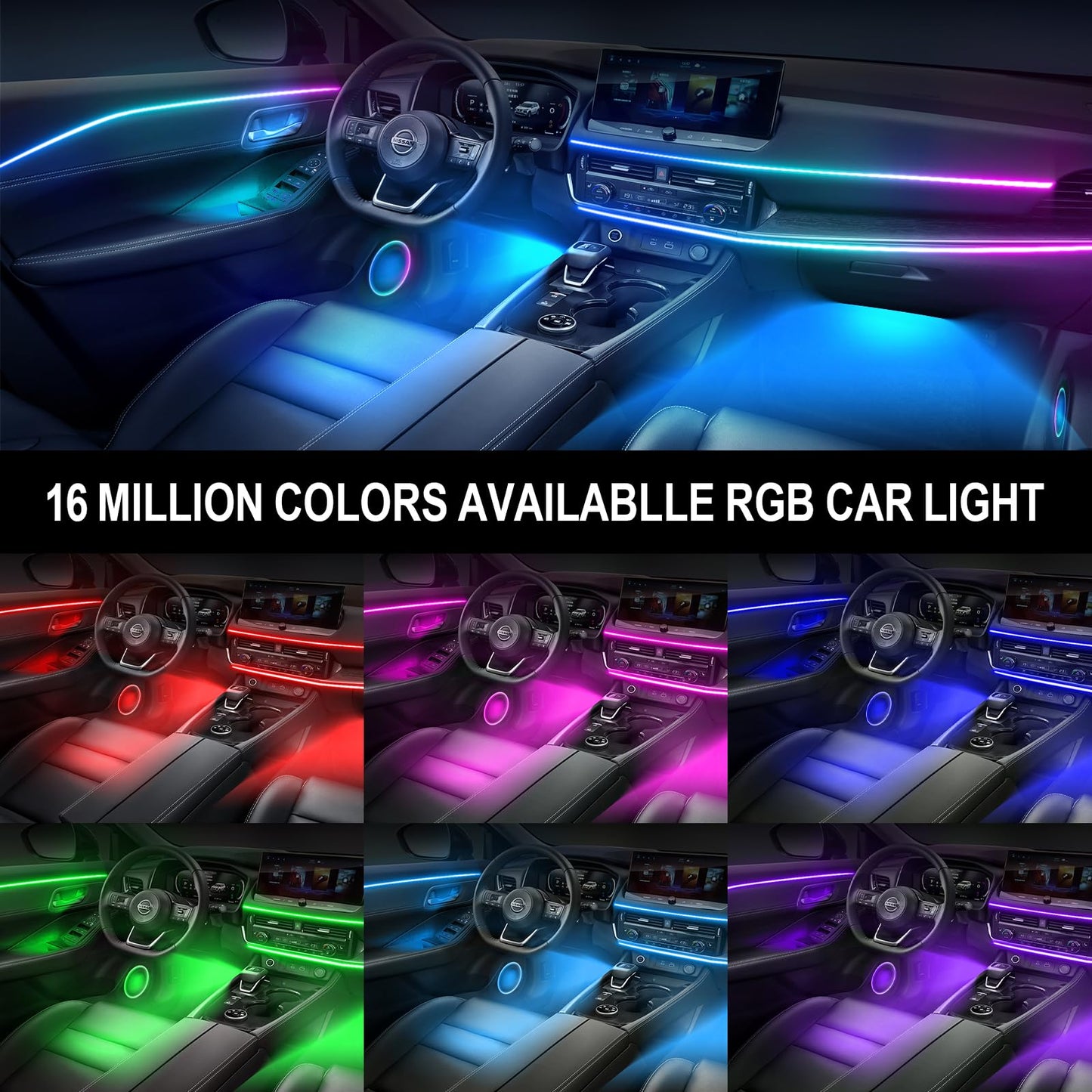 10 pcs ambient lights APP controlled - 10 in 1 dynamic ambient lights cars  interior autoaestheticstore