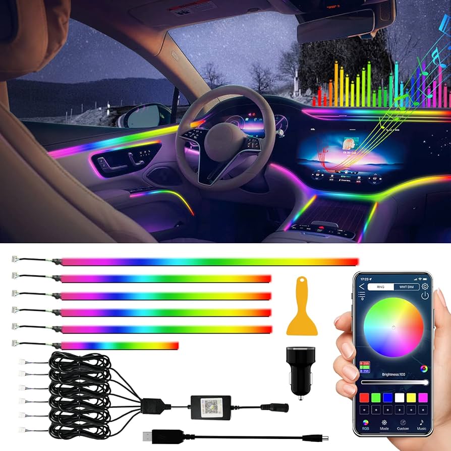6 pcs ambient lights for DASHBOARD and 4 DOORS - APP control - 6 in 1 dynamic ambient lights